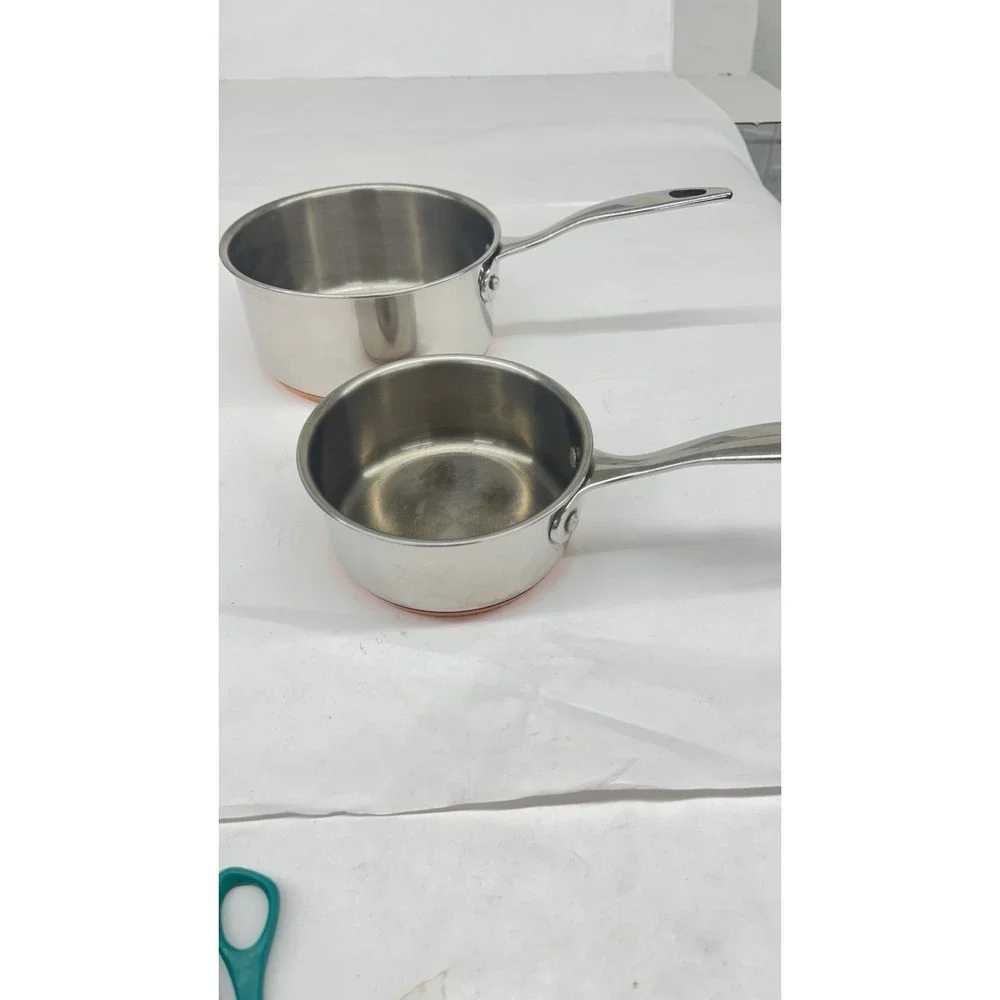 Lot Of 2 Revere Ware 1Qt ,2Qt Metal Handle Copper Disc Bottom SX Heavy Vintage